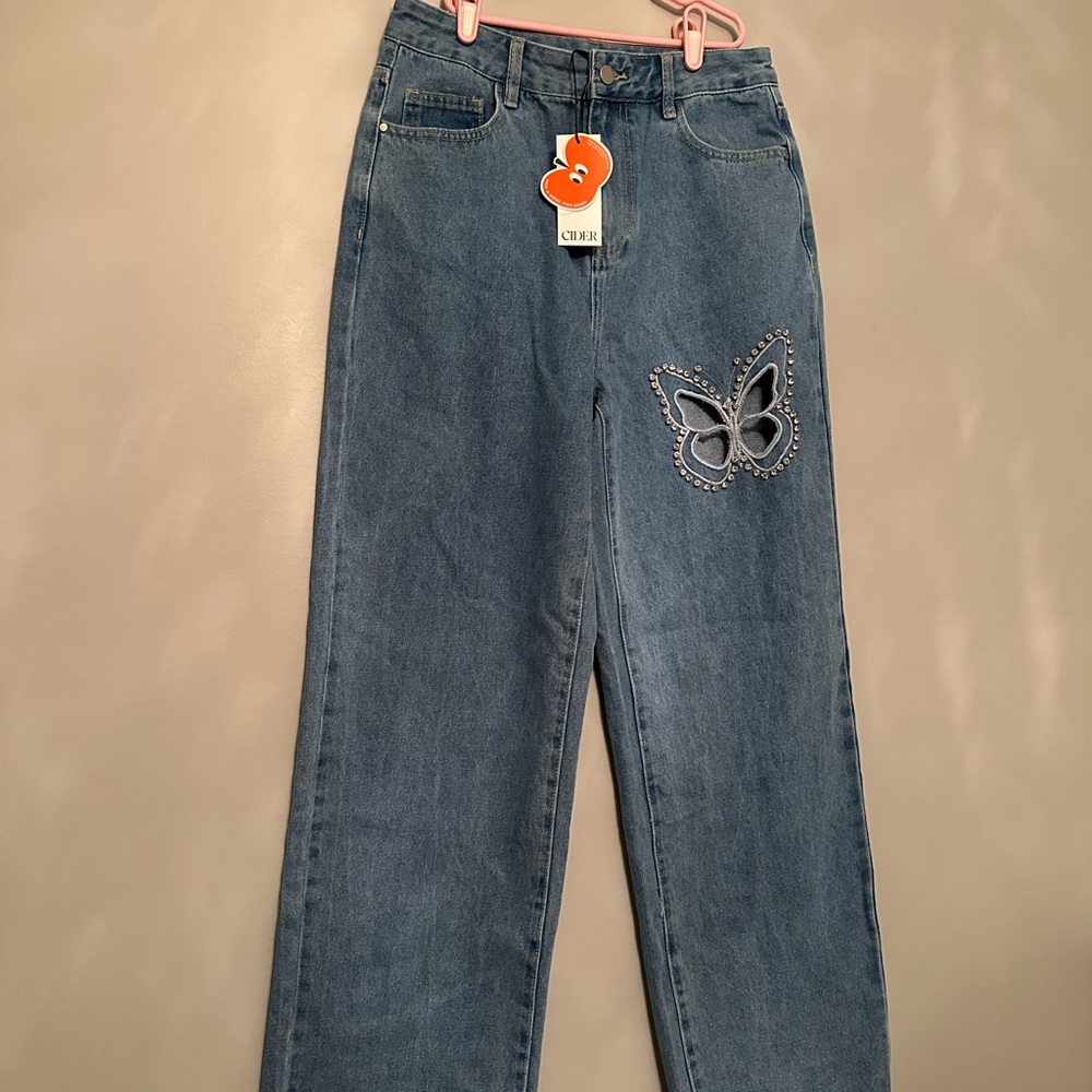 Denim Butterfly Straight Leg Jeans